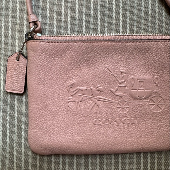 Coach Leather Carriage Logo Embossed Small Wristlet Pouch Pink - Picture 3 of 5